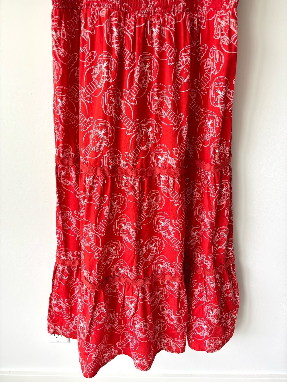 Mira Red Lobster Print Midi Sundress Smocked Sleeveless Tiered Plus Size - Picture 3 of 8